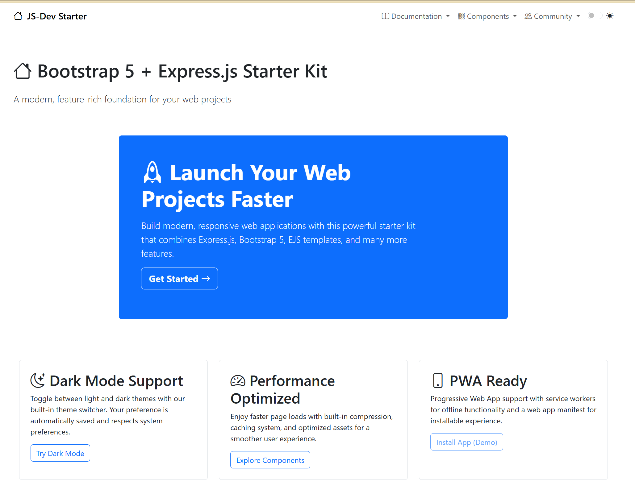 Bootstrap 5 + Express.js Web Development Starter Kit